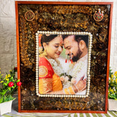 Resin 15 by 18 inch with Lotus Flowers & Jumke with Couple photo & Pearls border With Name & date varmala Preservation